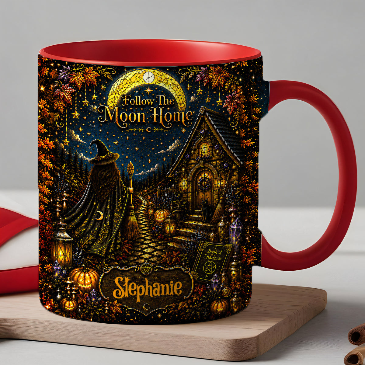 Follow The Moon Home - Personalized Witchcraft Accent Mug - Halloween Gifts For You, Family Members, Friends-Myprintsy