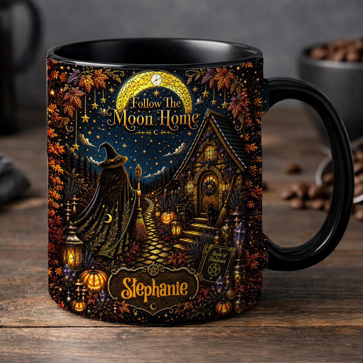 Follow The Moon Home - Personalized Witchcraft Accent Mug - Halloween Gifts For You, Family Members, Friends-Myprintsy