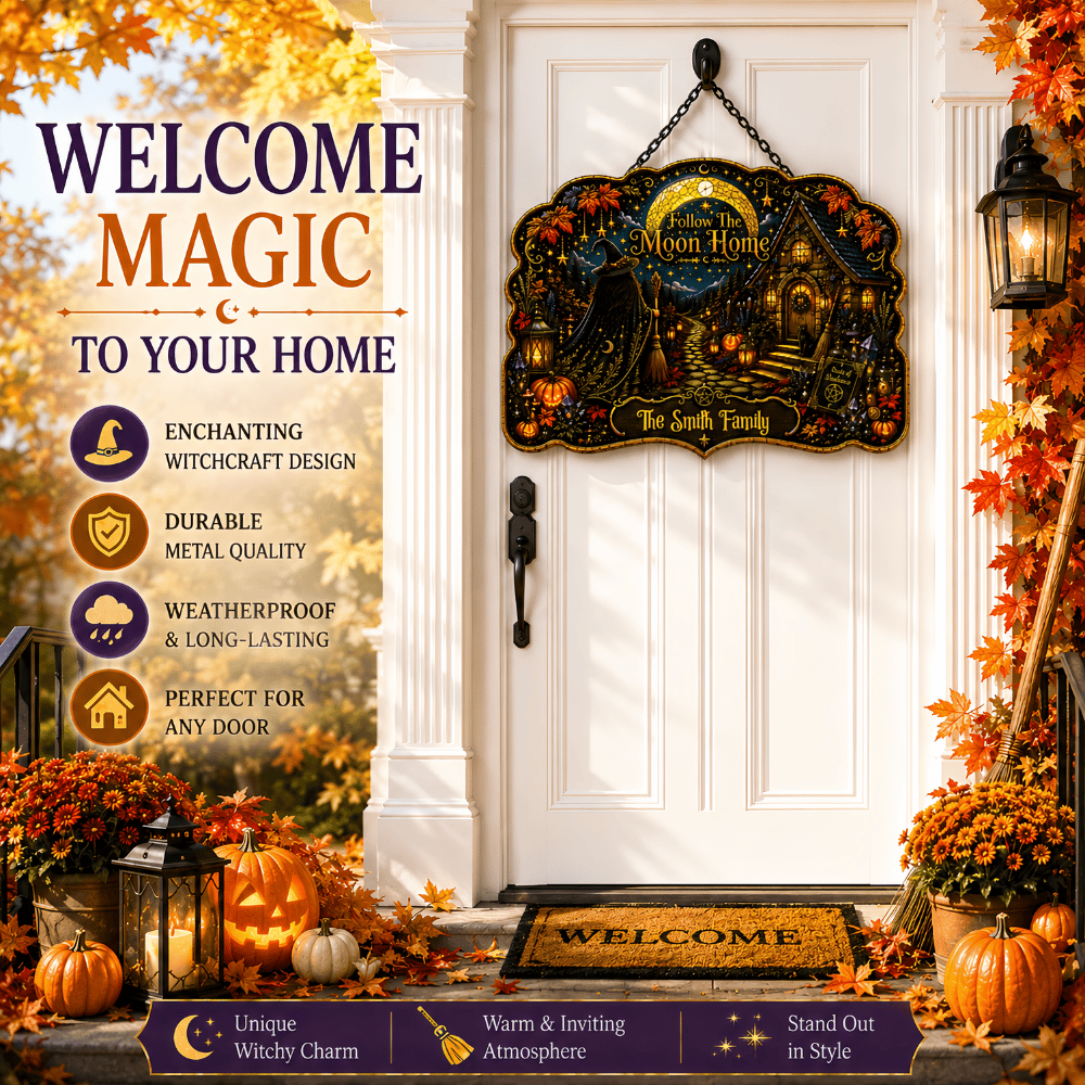 Follow The Moon Home - Personalized Witchcraft Custom Shaped Metal Sign-Myprintsy