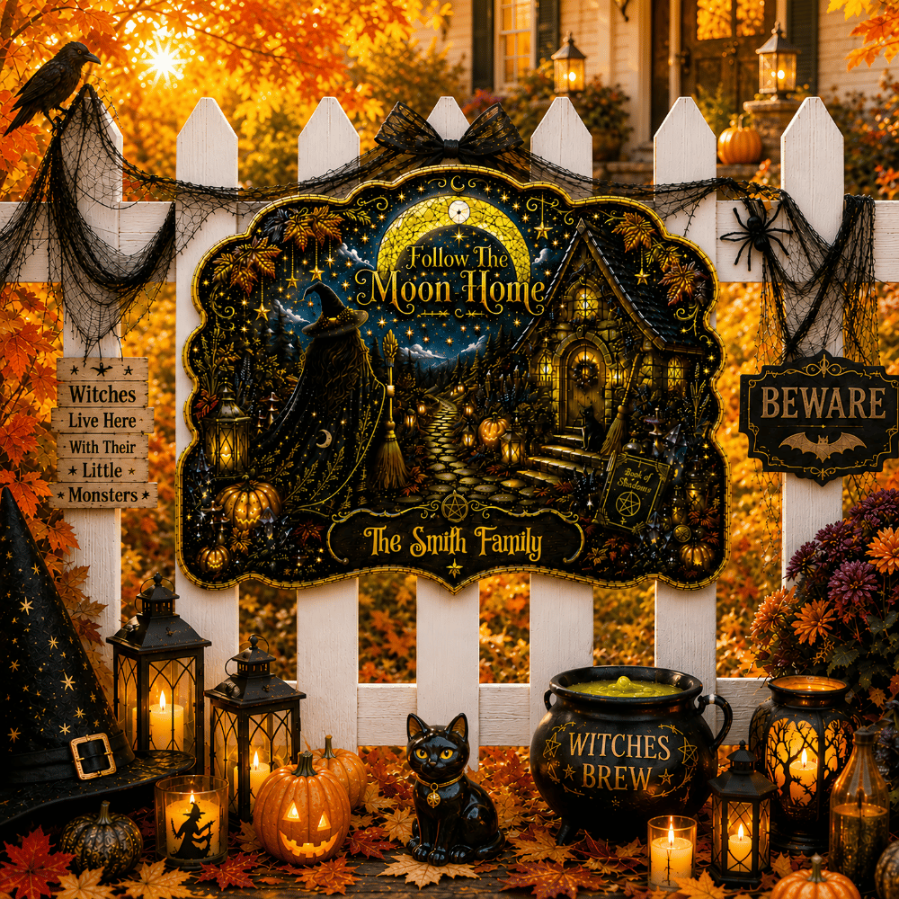 Follow The Moon Home - Personalized Witchcraft Custom Shaped Metal Sign-Myprintsy