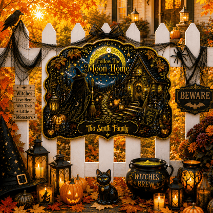 Follow The Moon Home - Personalized Witchcraft Custom Shaped Metal Sign-Myprintsy