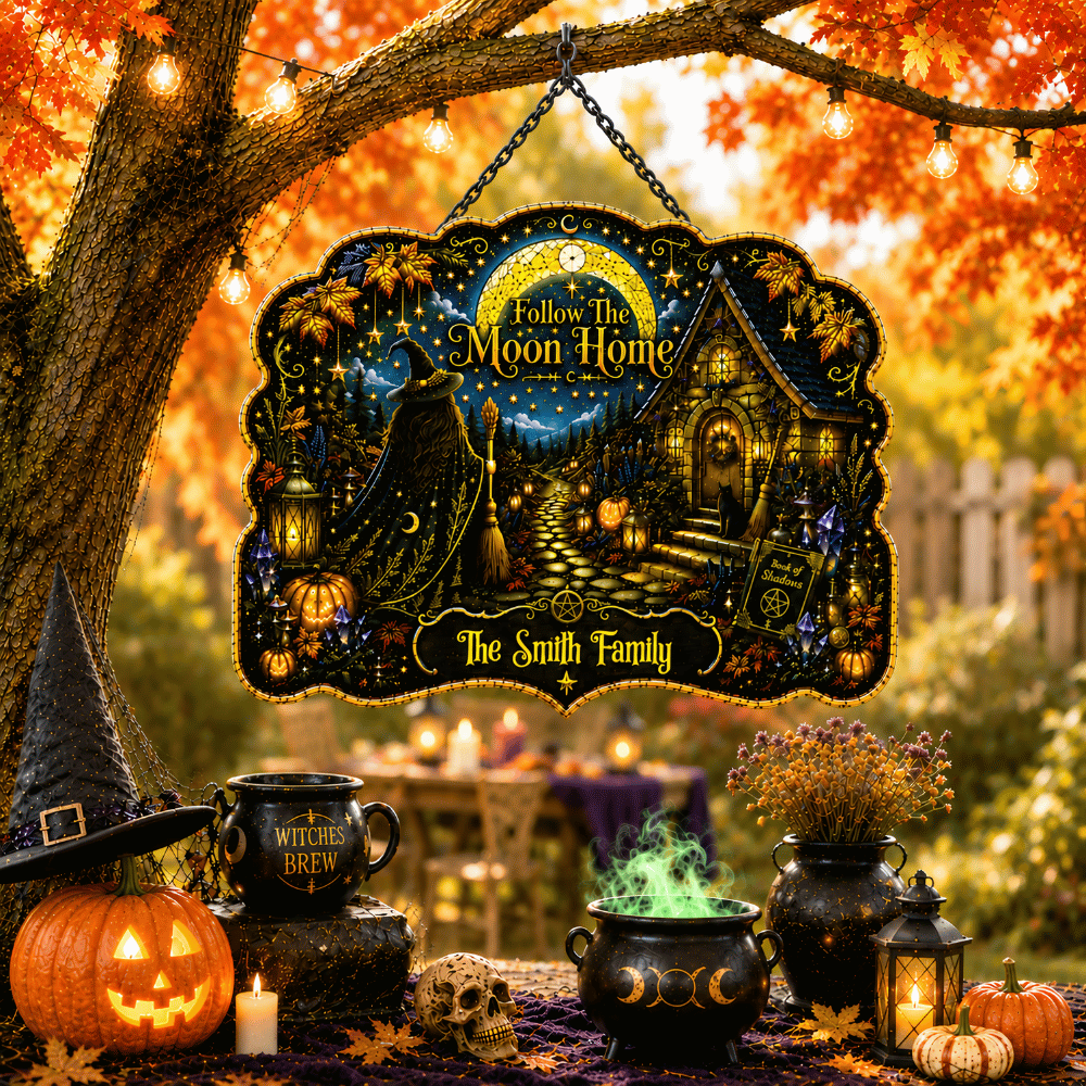 Follow The Moon Home - Personalized Witchcraft Custom Shaped Metal Sign-Myprintsy