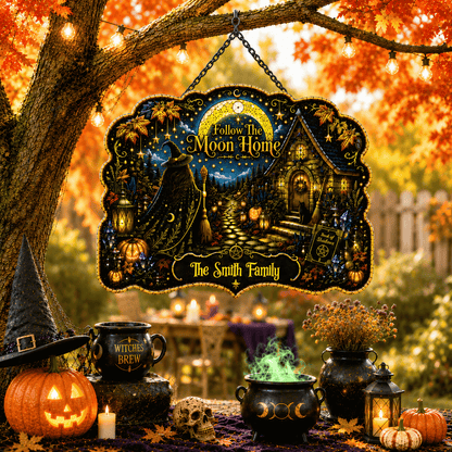 Follow The Moon Home - Personalized Witchcraft Custom Shaped Metal Sign-Myprintsy