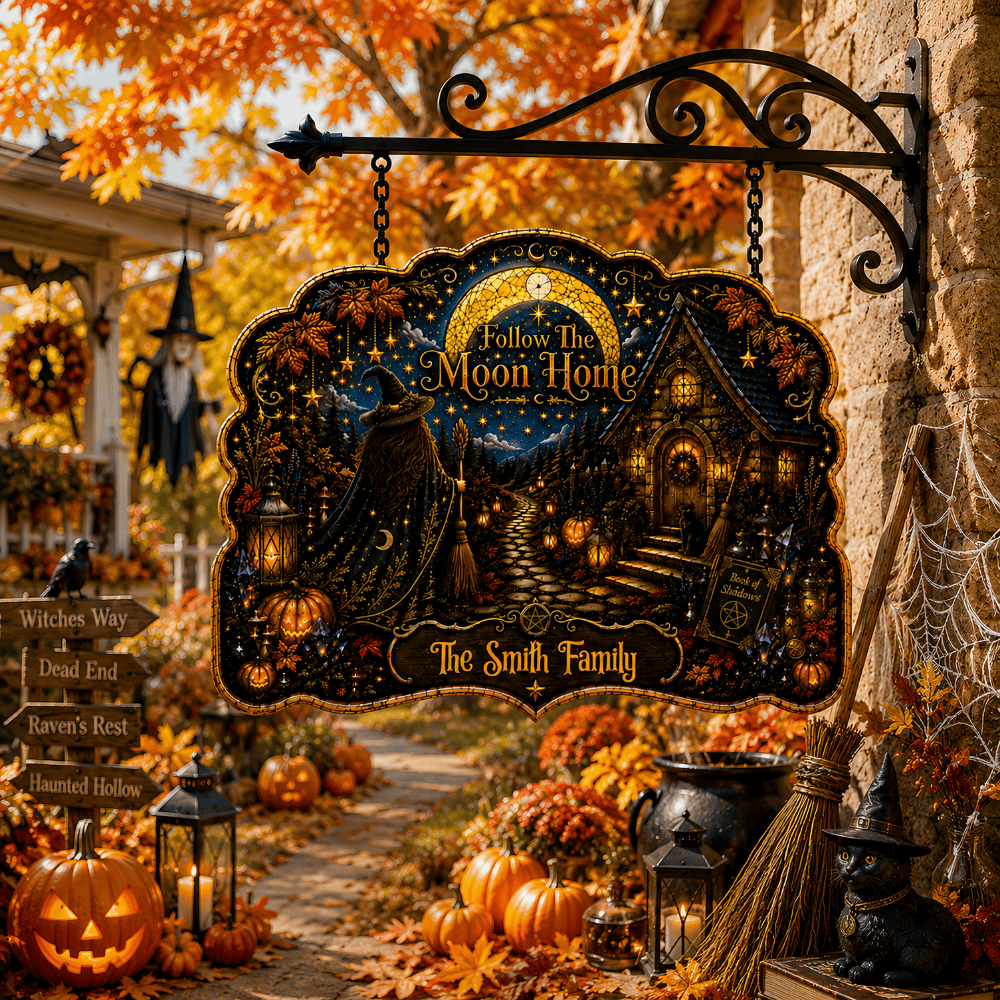 Follow The Moon Home - Personalized Witchcraft Custom Shaped Metal Sign-Myprintsy