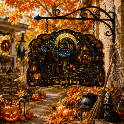 Follow The Moon Home - Personalized Witchcraft Custom Shaped Metal Sign-Myprintsy