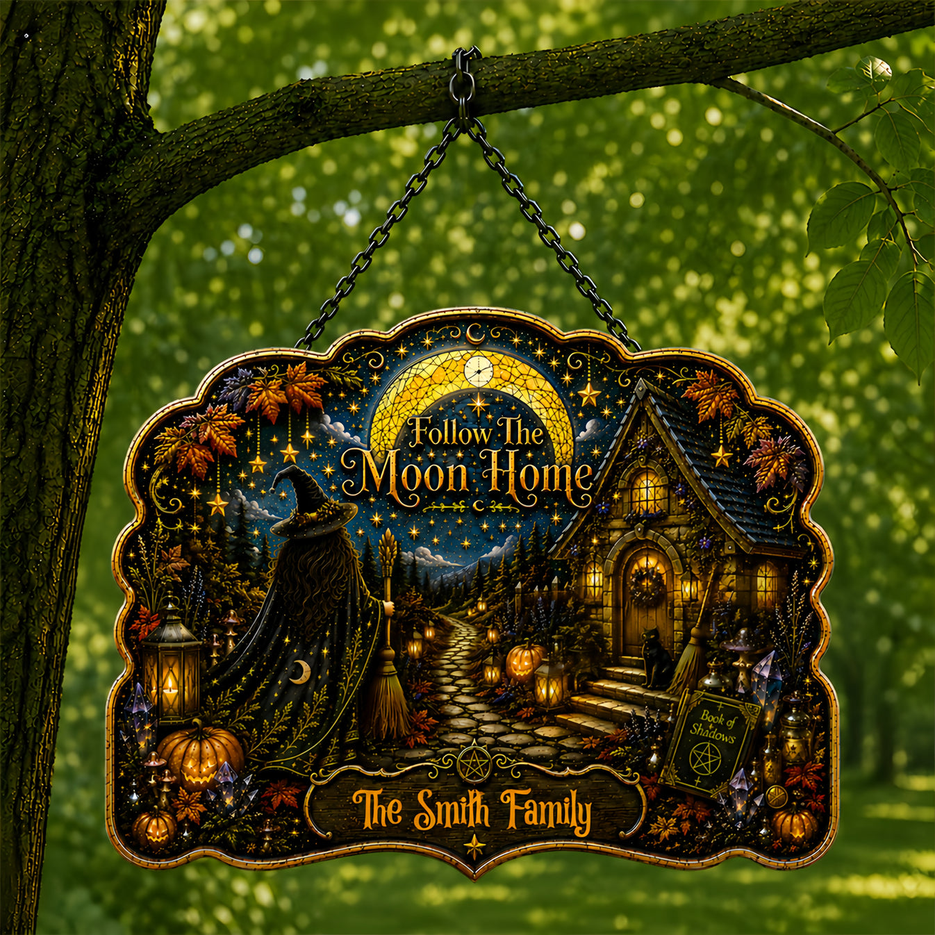 Follow The Moon Home - Personalized Witchcraft Custom Shaped Metal Sign-Myprintsy