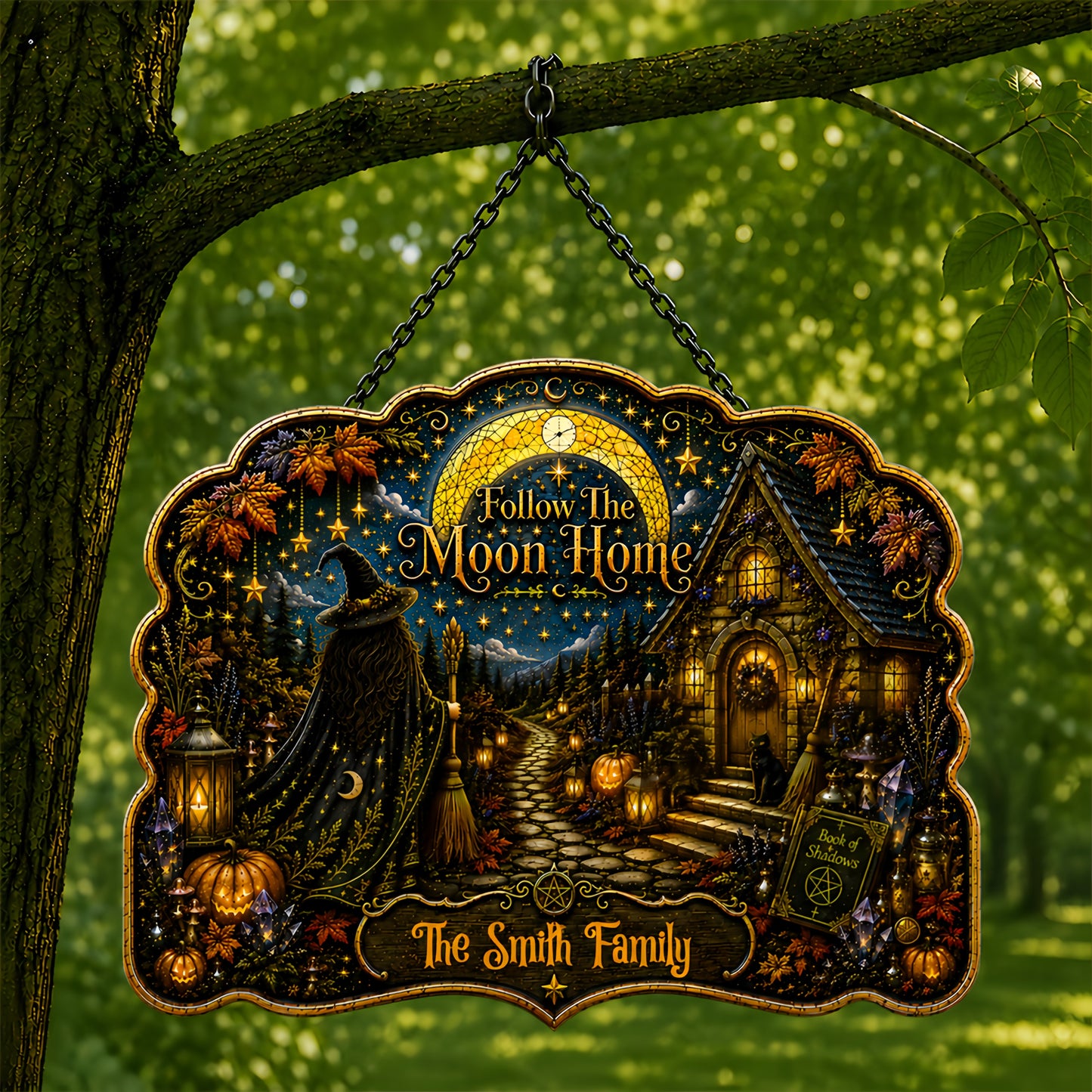 Follow The Moon Home - Personalized Witchcraft Custom Shaped Metal Sign-Myprintsy