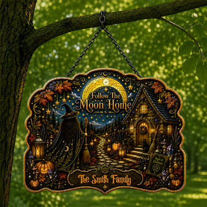 Follow The Moon Home - Personalized Witchcraft Custom Shaped Metal Sign-Myprintsy
