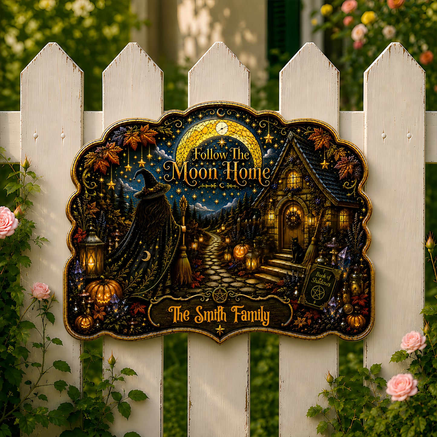 Follow The Moon Home - Personalized Witchcraft Custom Shaped Metal Sign-Myprintsy