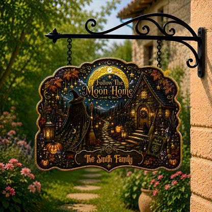 Follow The Moon Home - Personalized Witchcraft Custom Shaped Metal Sign-Myprintsy