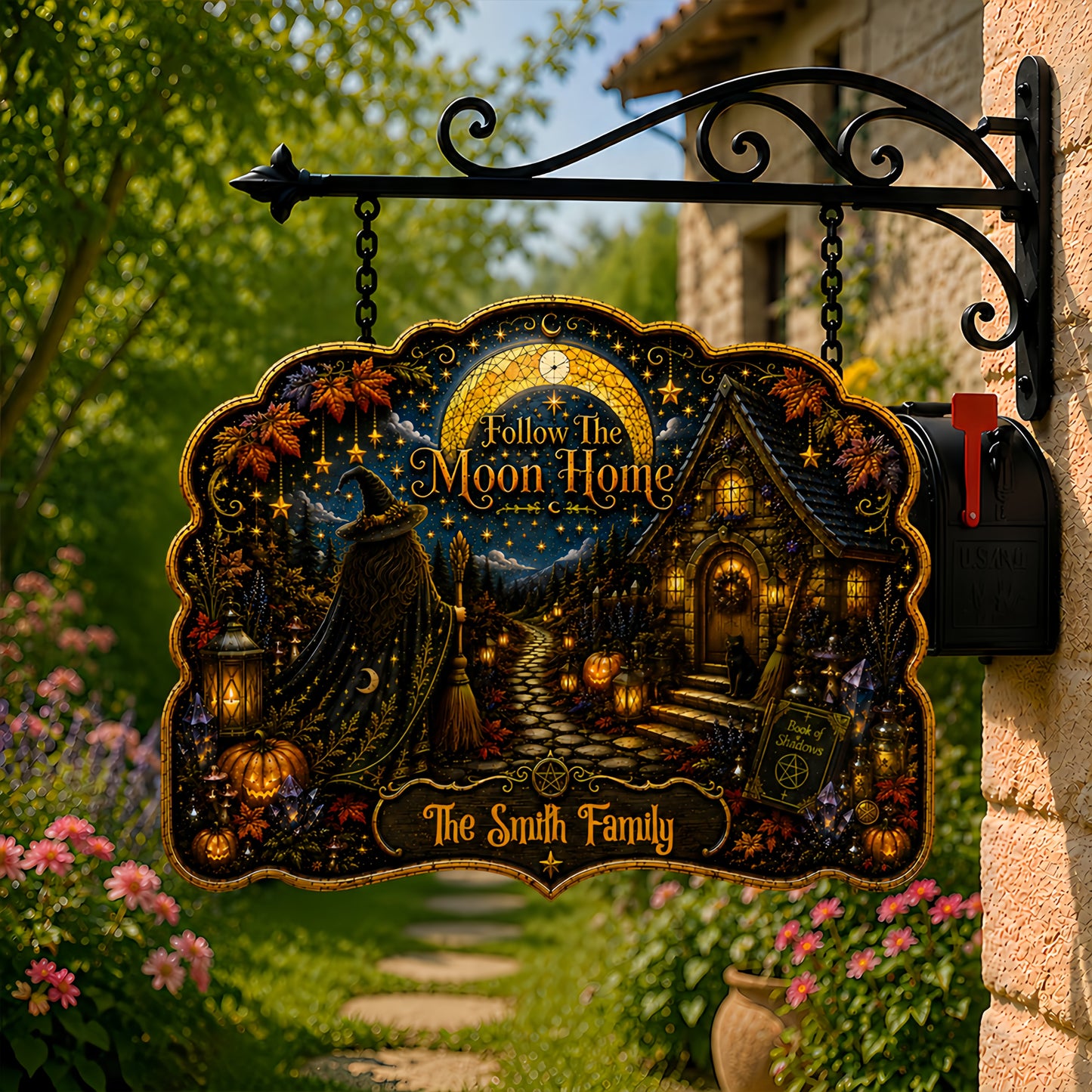 Follow The Moon Home - Personalized Witchcraft Custom Shaped Metal Sign-Myprintsy