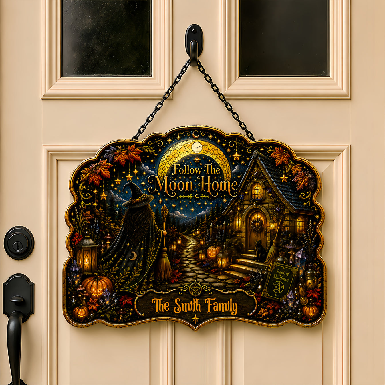 Follow The Moon Home - Personalized Witchcraft Custom Shaped Metal Sign-Myprintsy