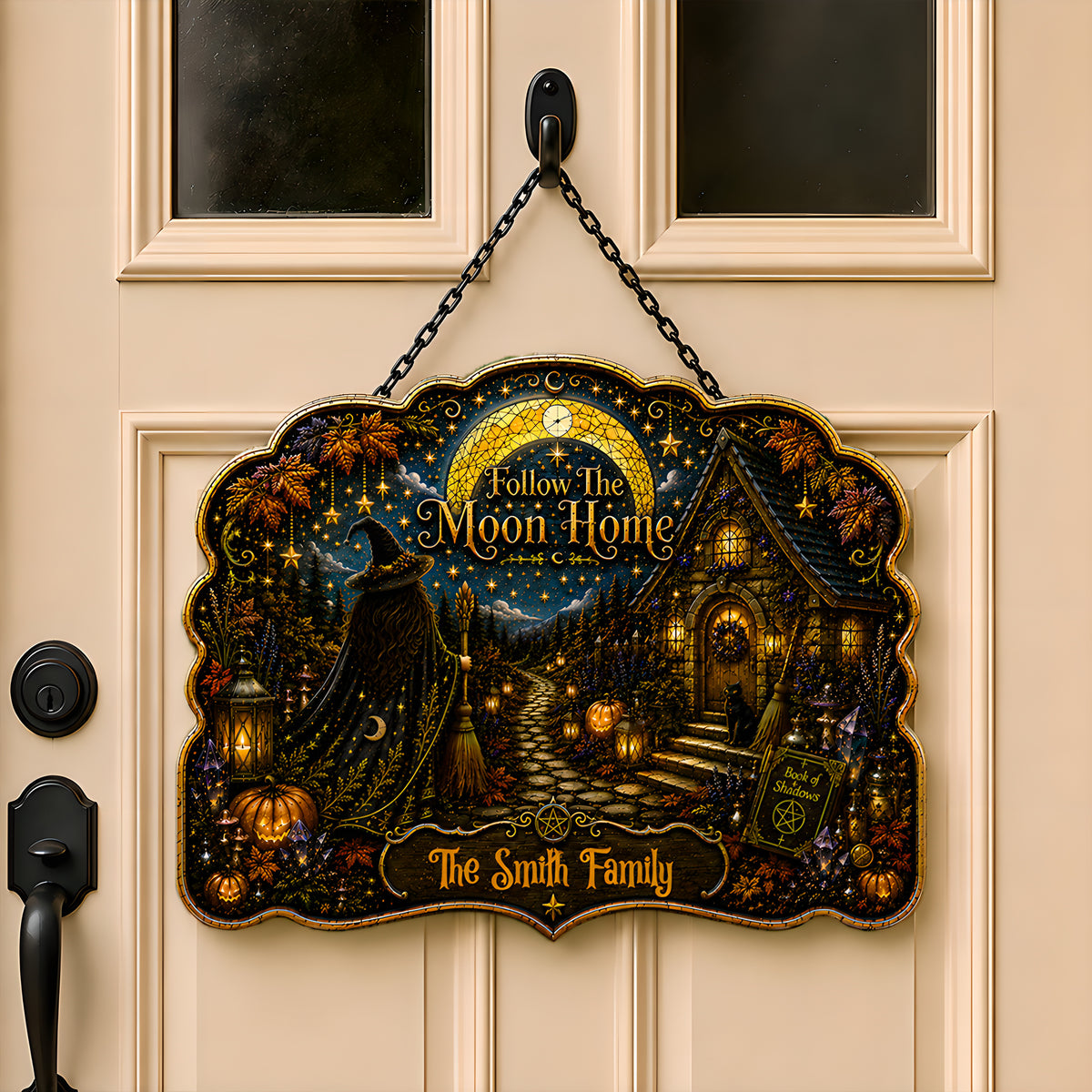 Follow The Moon Home - Personalized Witchcraft Custom Shaped Metal Sign-Myprintsy