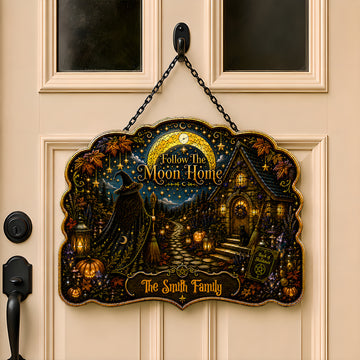 Follow The Moon Home - Personalized Witchcraft Custom Shaped Metal Sign-Myprintsy