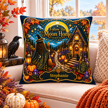 Follow The Moon Home - Personalized Witchcraft Pillow-Myprintsy