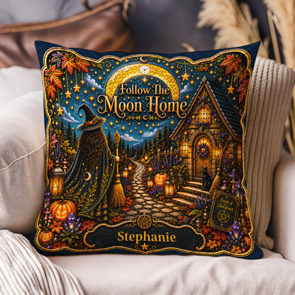 Follow The Moon Home - Personalized Witchcraft Pillow-Myprintsy