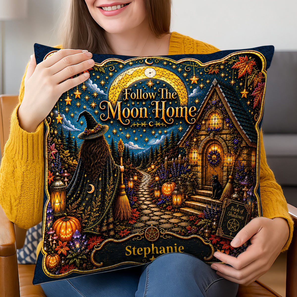 Follow The Moon Home - Personalized Witchcraft Pillow-Myprintsy