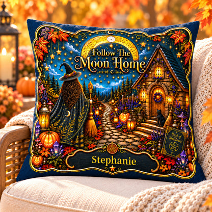 Follow The Moon Home - Personalized Witchcraft Pillow-Myprintsy