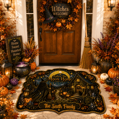 Follow The Moon Home - Personalized Witchcraft Shaped Luxurious Doormat-Myprintsy