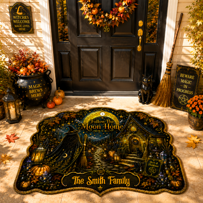 Follow The Moon Home - Personalized Witchcraft Shaped Luxurious Doormat-Myprintsy