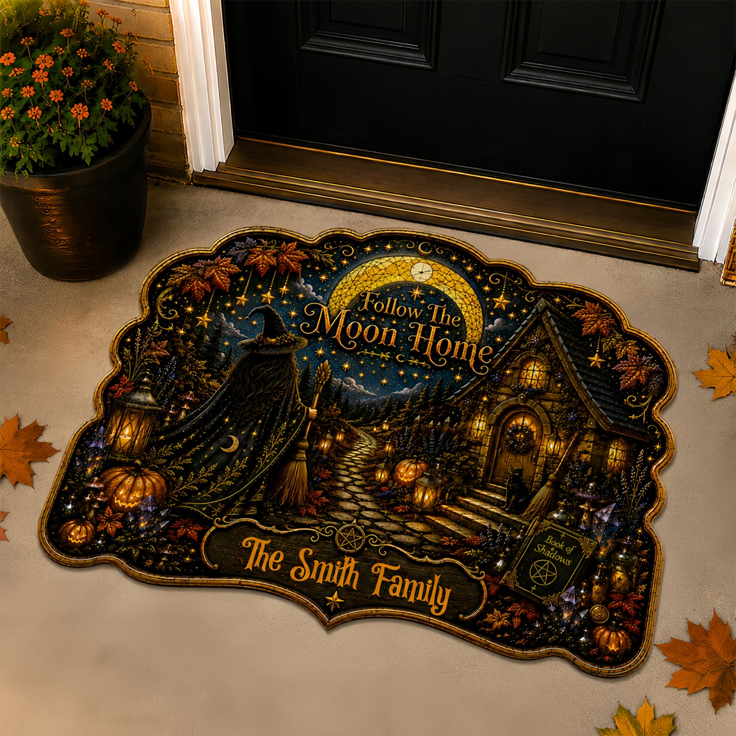 Follow The Moon Home - Personalized Witchcraft Shaped Luxurious Doormat-Myprintsy