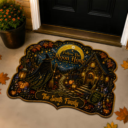 Follow The Moon Home - Personalized Witchcraft Shaped Luxurious Doormat-Myprintsy