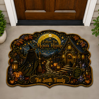 Follow The Moon Home - Personalized Witchcraft Shaped Luxurious Doormat-Myprintsy