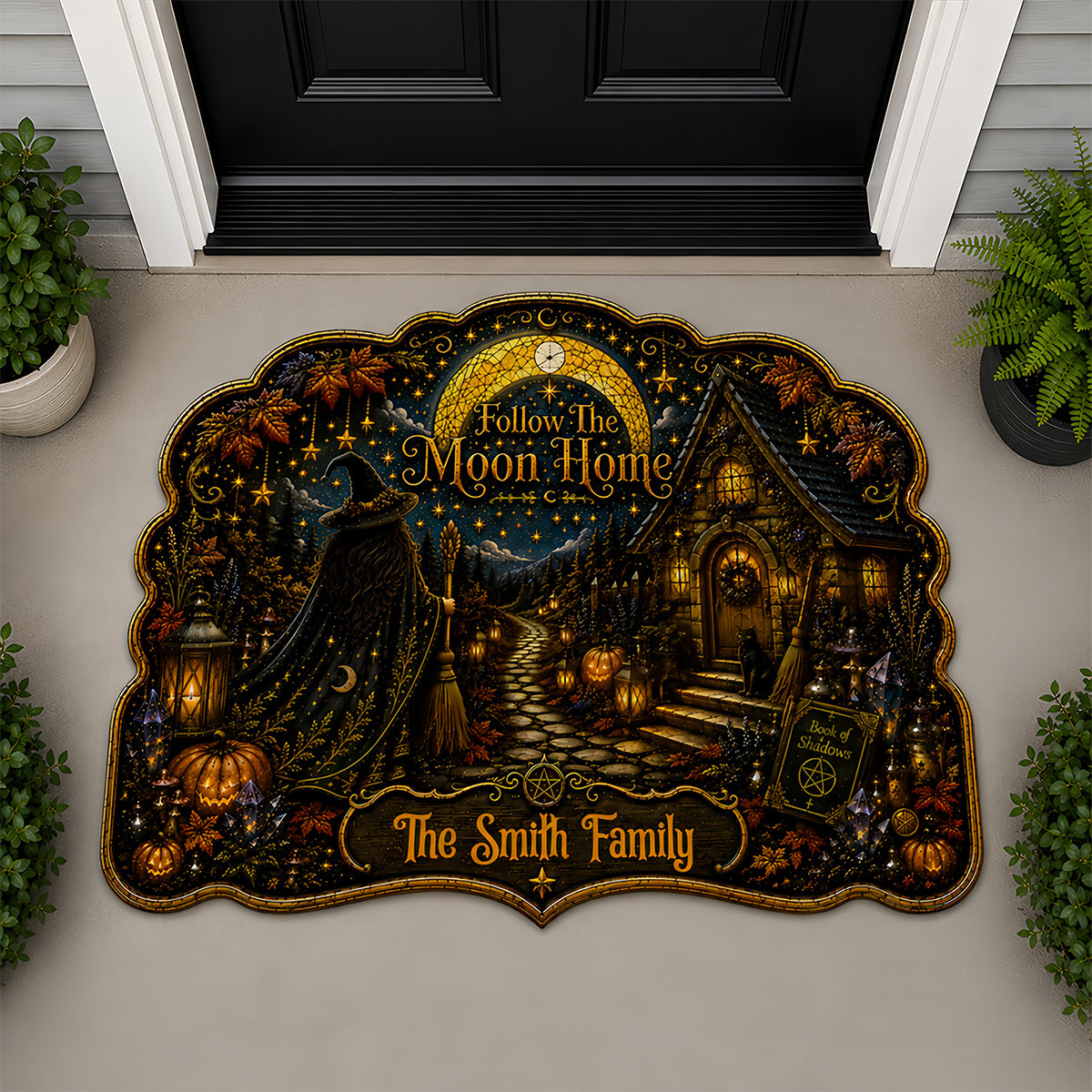 Follow The Moon Home - Personalized Witchcraft Shaped Luxurious Doormat-Myprintsy