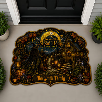 Follow The Moon Home - Personalized Witchcraft Shaped Luxurious Doormat-Myprintsy