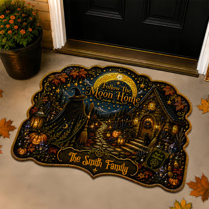 Follow The Moon Home - Personalized Witchcraft Shaped Luxurious Doormat-Myprintsy