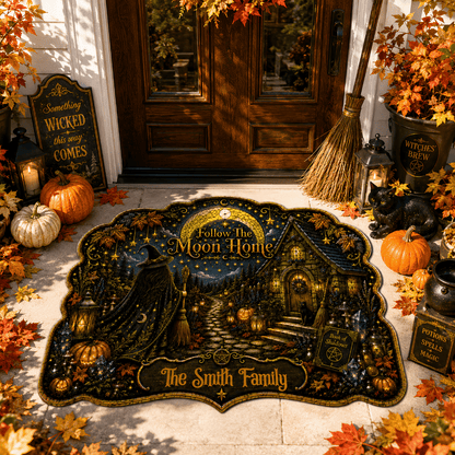 Follow The Moon Home - Personalized Witchcraft Shaped Luxurious Doormat-Myprintsy
