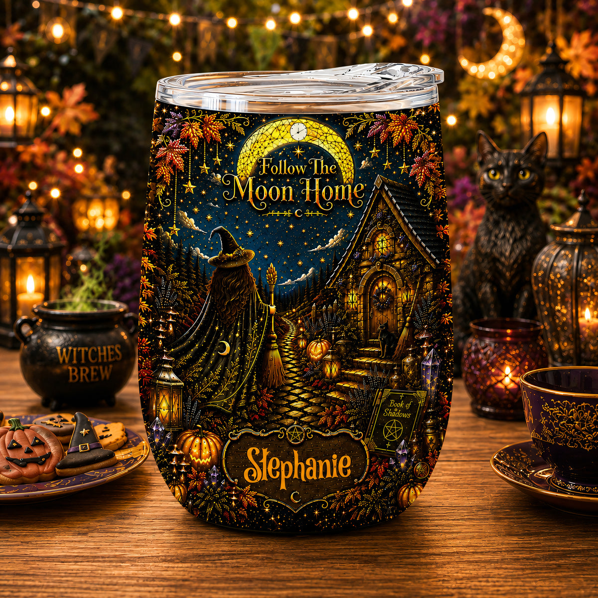 Follow The Moon Home - Personalized Witchcraft Wine Tumbler-Myprintsy