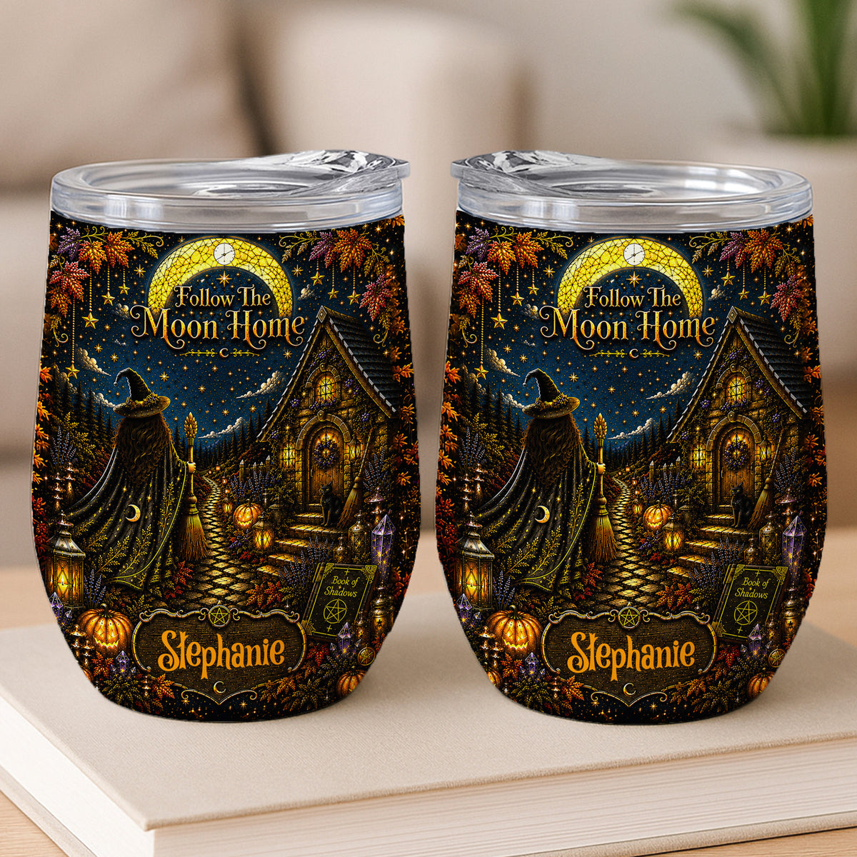 Follow The Moon Home - Personalized Witchcraft Wine Tumbler-Myprintsy