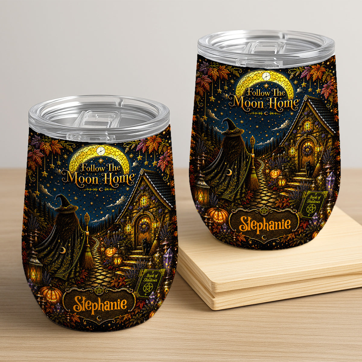 Follow The Moon Home - Personalized Witchcraft Wine Tumbler-Myprintsy