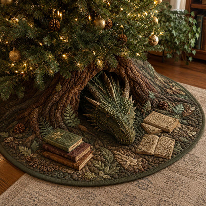 Forest Book Dragon Christmas Quilted Tree Skirt VTQ-Myprintsy