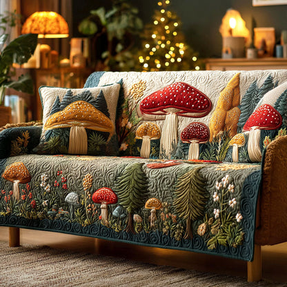 Forest Mushrooms Quilted Sofa Cover VTQ-Myprintsy