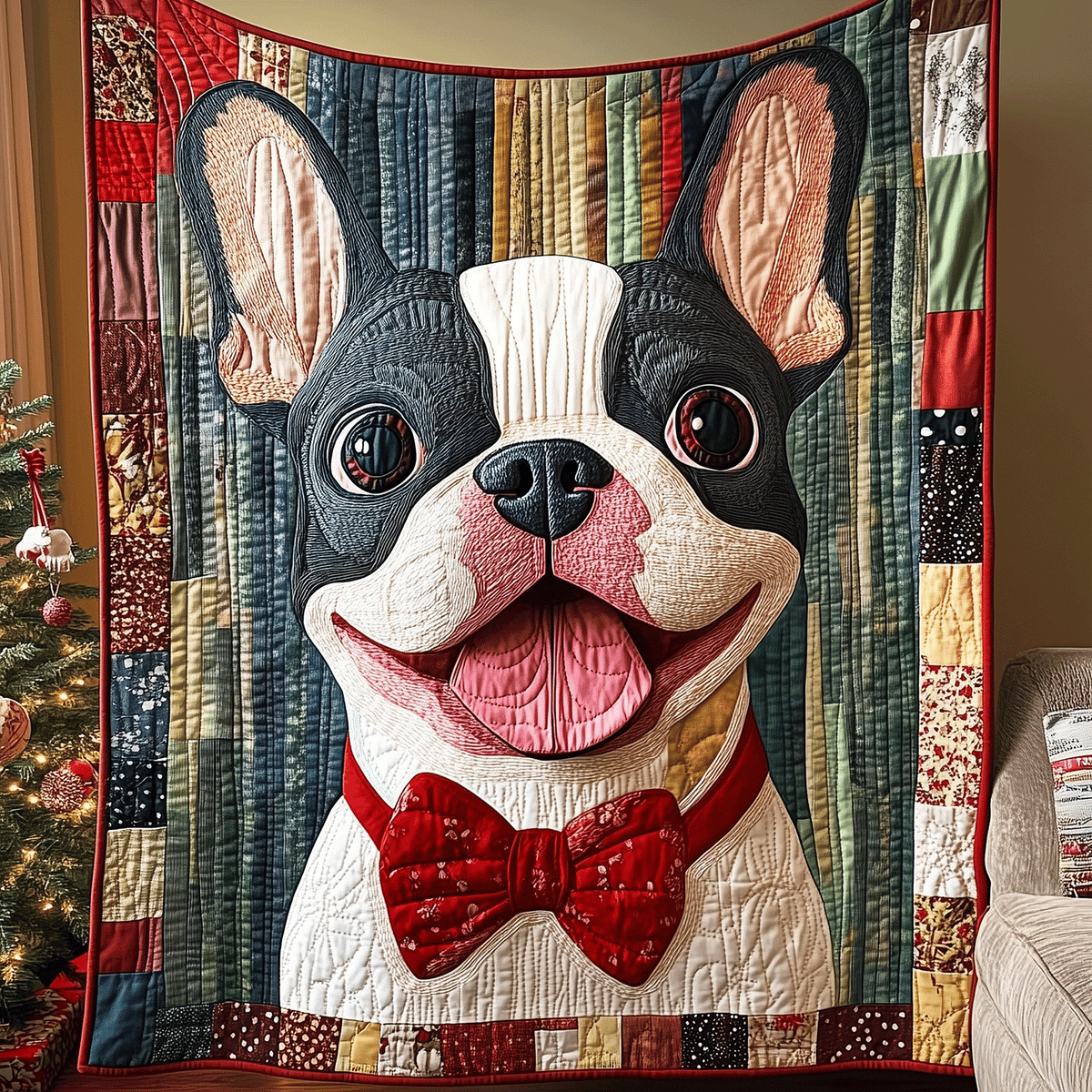 French Bulldog Christmas Quilted Blanket VTQ-Myprintsy