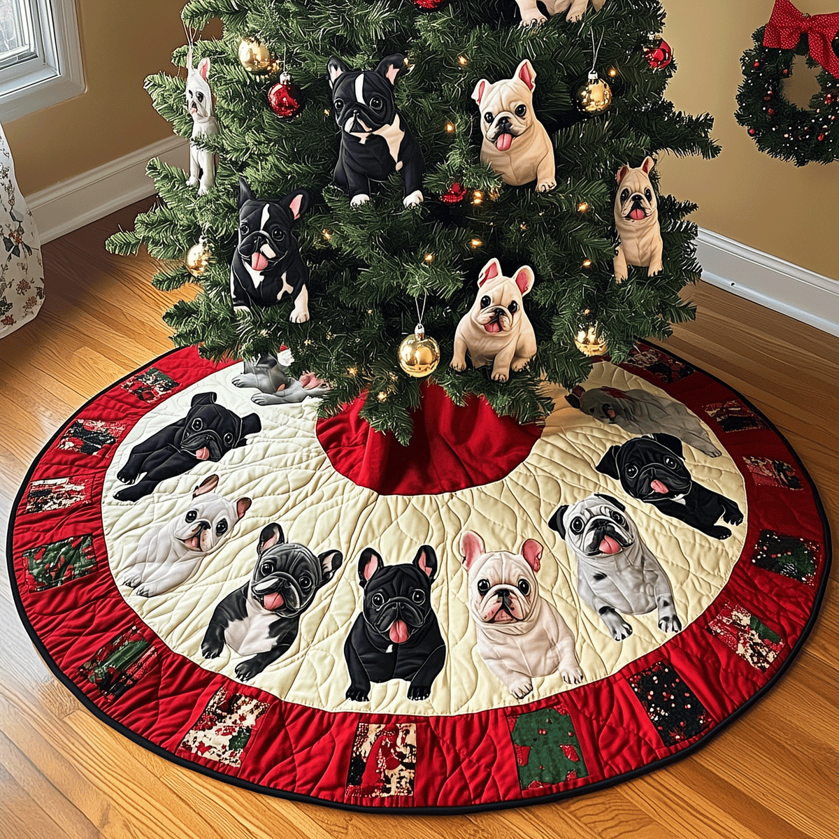 French Bulldog Joy Quilted Christmas Tree Skirt-Myprintsy