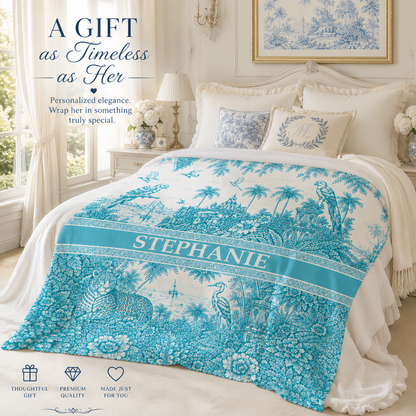 French Riviera Collection & Toile De Jouy Pattern Aquamarina - Personalized Blanket-Myprintsy