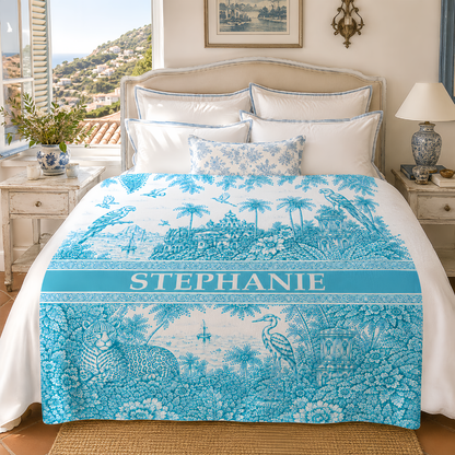 French Riviera Collection & Toile De Jouy Pattern Aquamarina - Personalized Blanket-Myprintsy