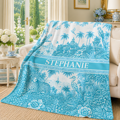 French Riviera Collection & Toile De Jouy Pattern Aquamarina - Personalized Blanket-Myprintsy