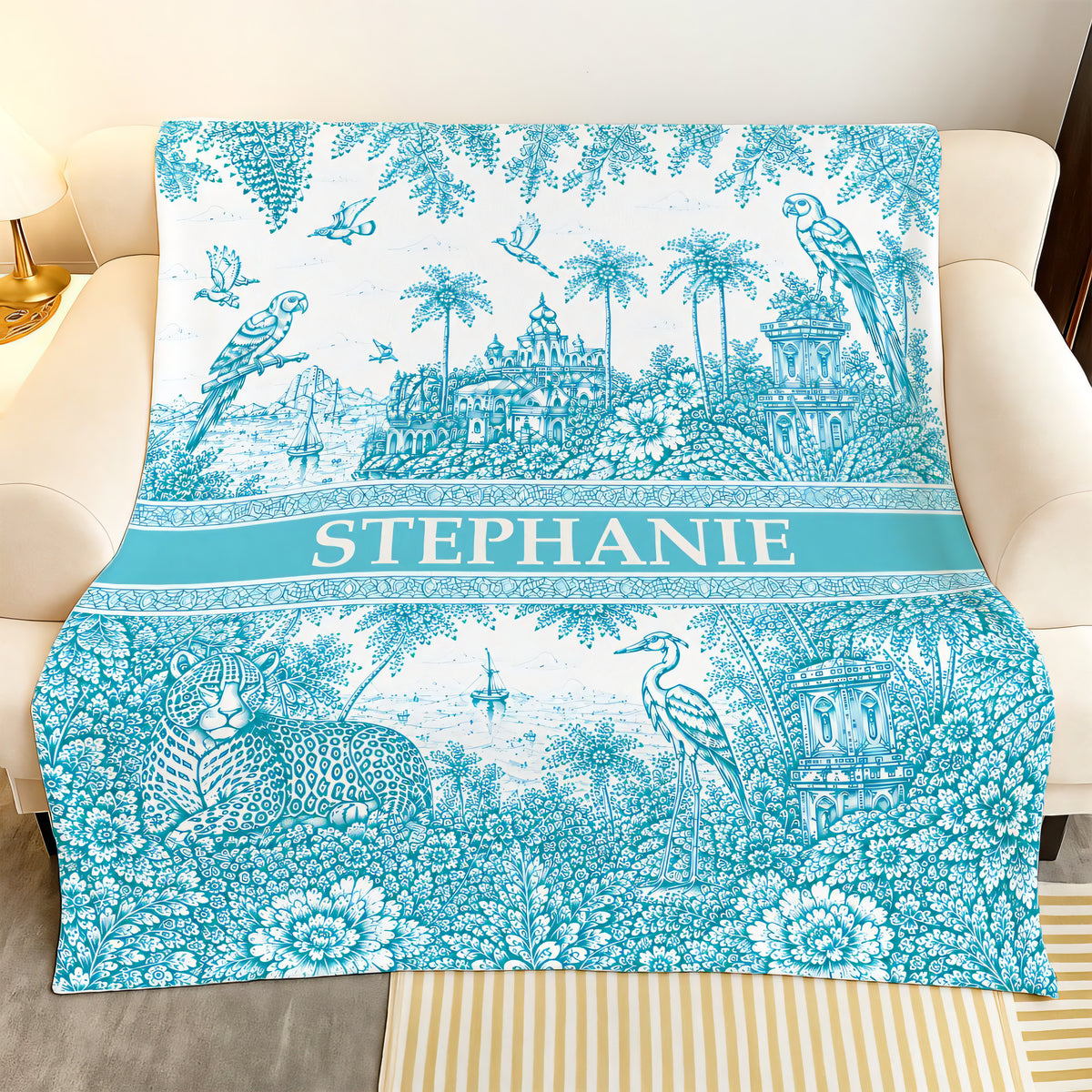 French Riviera Collection & Toile De Jouy Pattern Aquamarina - Personalized Blanket-Myprintsy