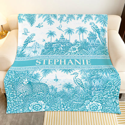 French Riviera Collection & Toile De Jouy Pattern Aquamarina - Personalized Blanket-Myprintsy