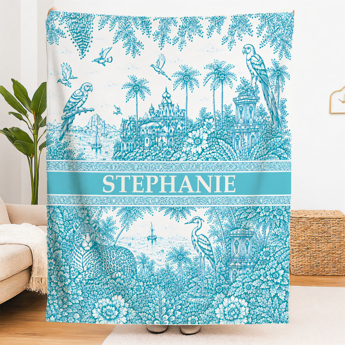 French Riviera Collection & Toile De Jouy Pattern Aquamarina - Personalized Blanket-Myprintsy