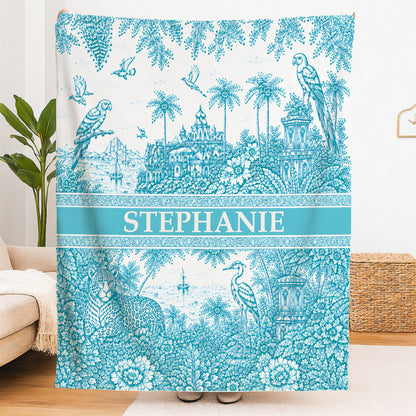French Riviera Collection & Toile De Jouy Pattern Aquamarina - Personalized Blanket-Myprintsy