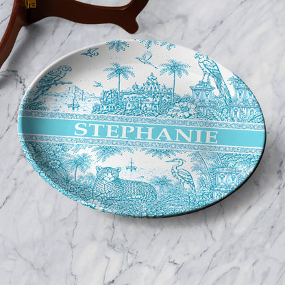 French Riviera Collection & Toile De Jouy Pattern Aquamarina - Personalized Ceramic Plate - Plates For Decoration-Myprintsy