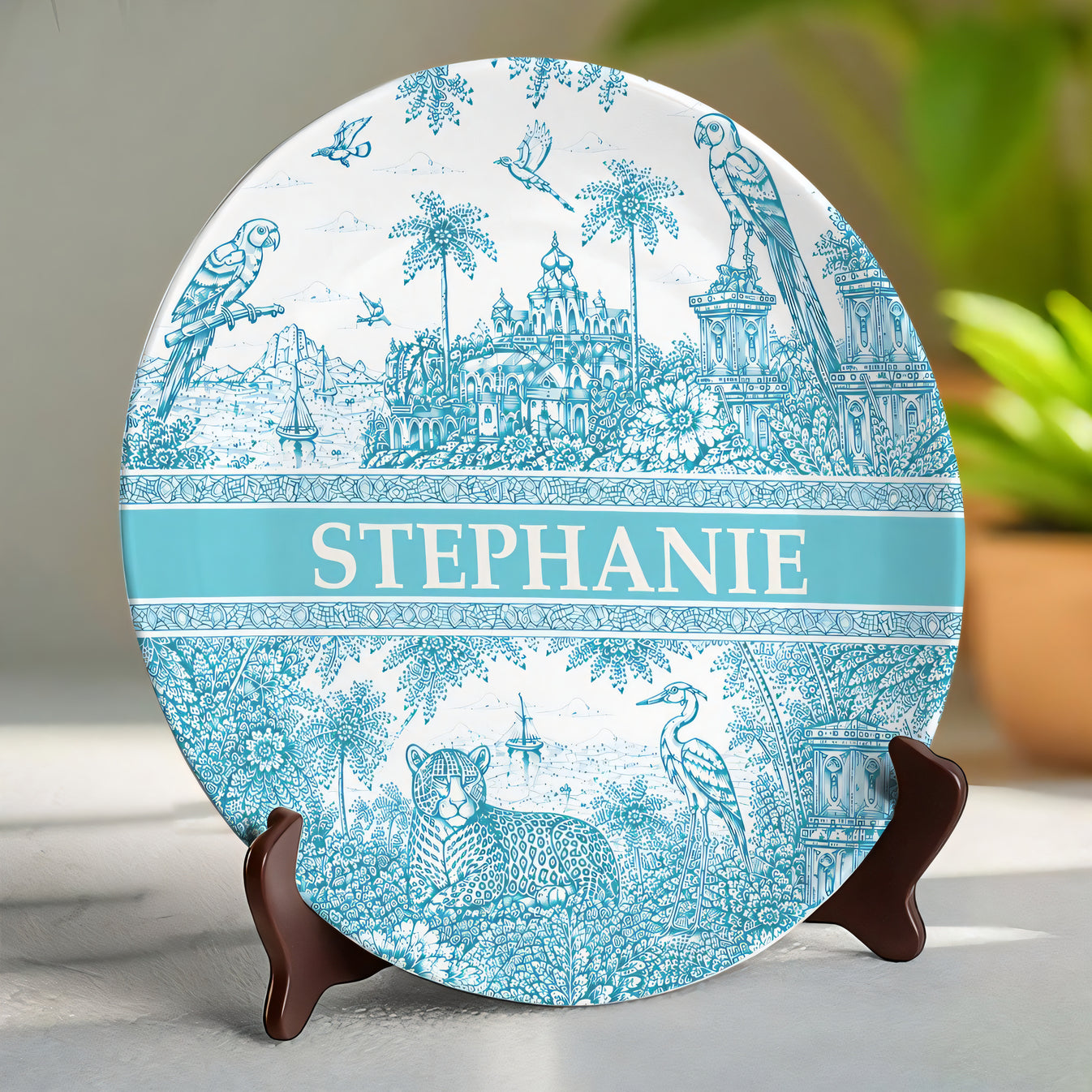 French Riviera Collection & Toile De Jouy Pattern Aquamarina - Personalized Ceramic Plate - Plates For Decoration-Myprintsy
