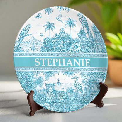 French Riviera Collection & Toile De Jouy Pattern Aquamarina - Personalized Ceramic Plate - Plates For Decoration-Myprintsy
