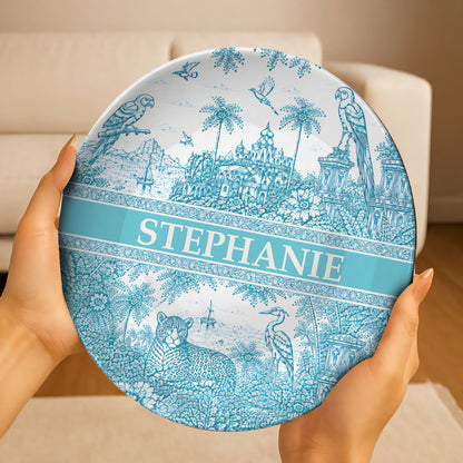 French Riviera Collection & Toile De Jouy Pattern Aquamarina - Personalized Ceramic Plate - Plates For Decoration-Myprintsy