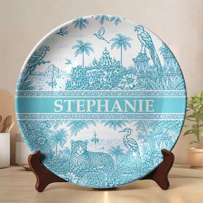 French Riviera Collection & Toile De Jouy Pattern Aquamarina - Personalized Ceramic Plate - Plates For Decoration-Myprintsy